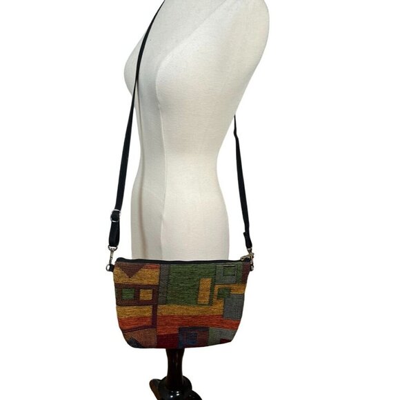 Retro Tapestry Bag M Green Crossbody Abstract Folk Boho Western Retro 80s Hippie - Picture 1 of 16